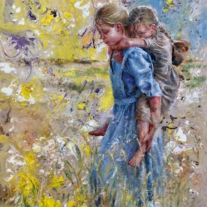 A Sisters Sacrifice. Two pioneer sisters trekking to Zion with the older carrying the younger. Low shipping!
