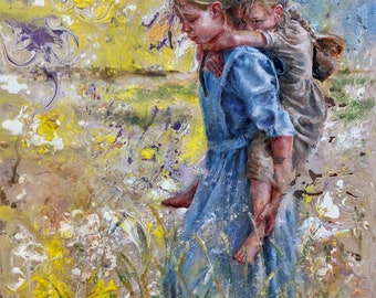 A Sisters Sacrifice. Two pioneer sisters trekking to Zion with the older carrying the younger. Free shipping!