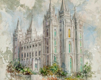 Salt Lake City Temple Painting. Beautiful image to hang in your home.  Free Shipping!