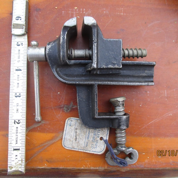 Clamp-on Vise 1 1/4-Inch Wide Jaws Salesmans Sample from Miller Brothers Hardware Co. Richmond Indiana Never Used  Free U.S. Shipping