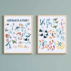 Lámina del alfabeto submarino: arte mural de la A a la Z, decoración oceánica para habitación infantil, regalo para baby shower, póster del alfabeto, temática marina