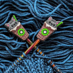 Cat Coffee Humorous Cat Knitting Accessories Knitting Needle Stitch Stoppers or Savers. Gifts for knitters, Notions,