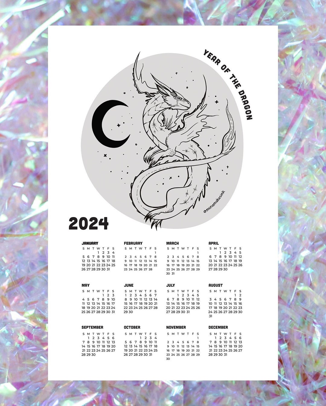 Year of the Dragon Calendar // 11x17inch Print Etsy
