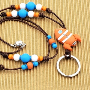 Leather Rocket Lanyard: Silicone Beads, Teacher ID Badge Holder