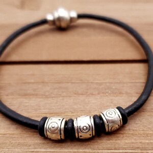 ROUND LEATHER- Leather Bracelet, Boho Bracelet, 4mm Round Leather Bracelet, Magnetic Clasp Bracelet, Black