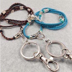 3mm BOLO DROP- Leather Lanyard, Lanyard, Bolo Leather Lanyard, Teacher Gift, ID Badge Holder, Turquoise, Brown and Black, Badge Holder