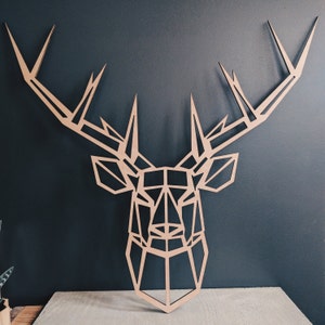 Large geometric deer head in okoumé wood (55cm x 50cm)