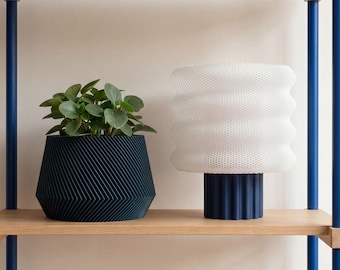 Bold table lamp - fluted base, openwork lampshade
