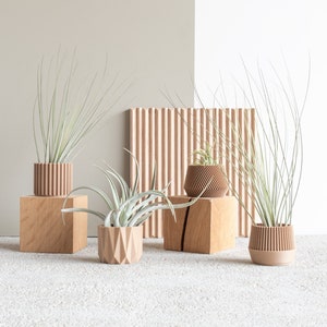 Set de 4 petits cache-pots géométriques imprimés en bois Cadeau original image 2
