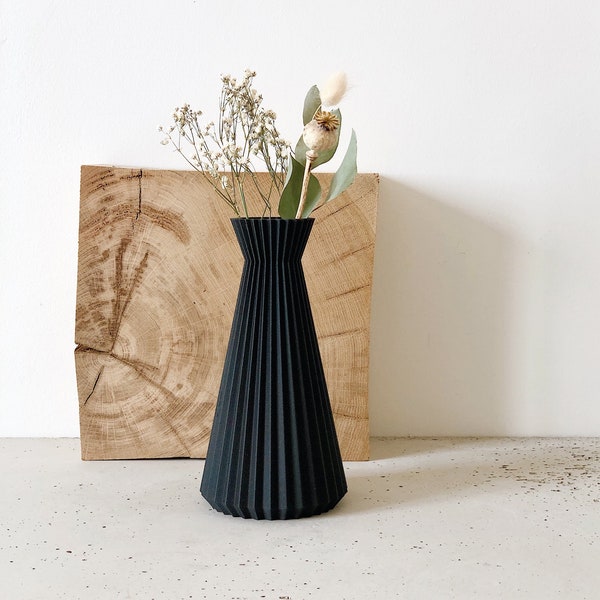 Vase origami "ISHI" NOIR - Fleurs séchées - Cadeau original pour elle