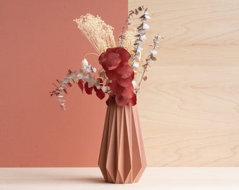 Pink Terracotta Vase Origami perfect for fresh or dried flowers - Original gift home decor lovers !
