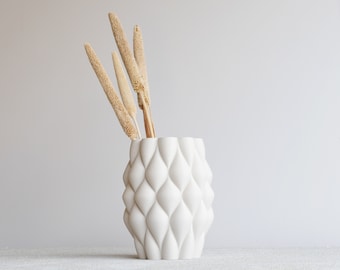 Vase blanc cassé imprimé en bois Copenhague, idéal pour fleurs séchées !