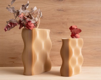 Uniq TIDE Vase, beige, blue color, perfect for dried flowers or fresh flowers - Tall vase - Original gift idea for  mother's day !