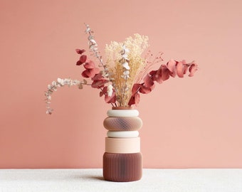 Modulare Vase aus Rosée-Terrakotta und gepuderter Rose, perfekt für Trockenblumen oder frische Blumen
