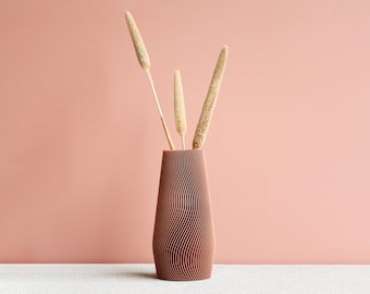 Pink Terracotta Wave Vase - recycled wood - Perfect for dried flowers !