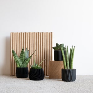 Set of 4 small indoor planters Black original planter gift image 5