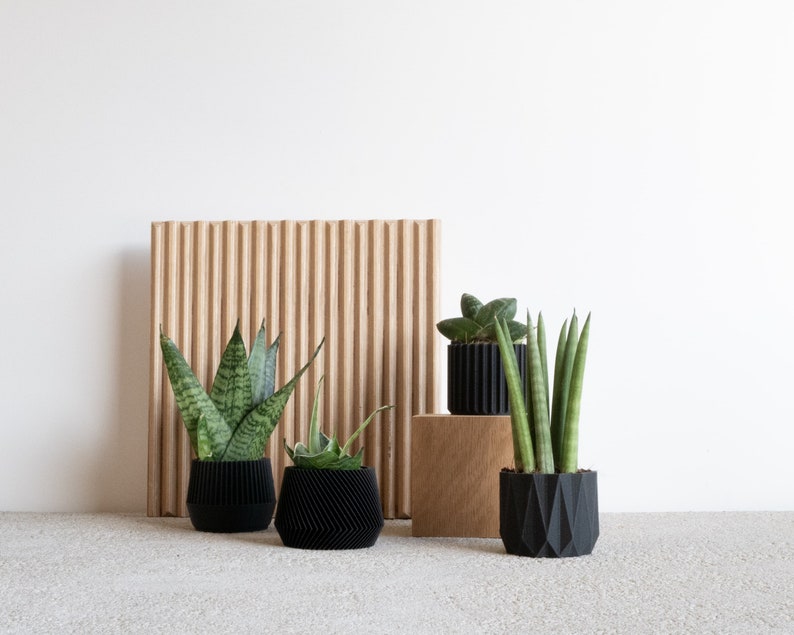 Set of 4 small indoor planters Black original planter gift image 5