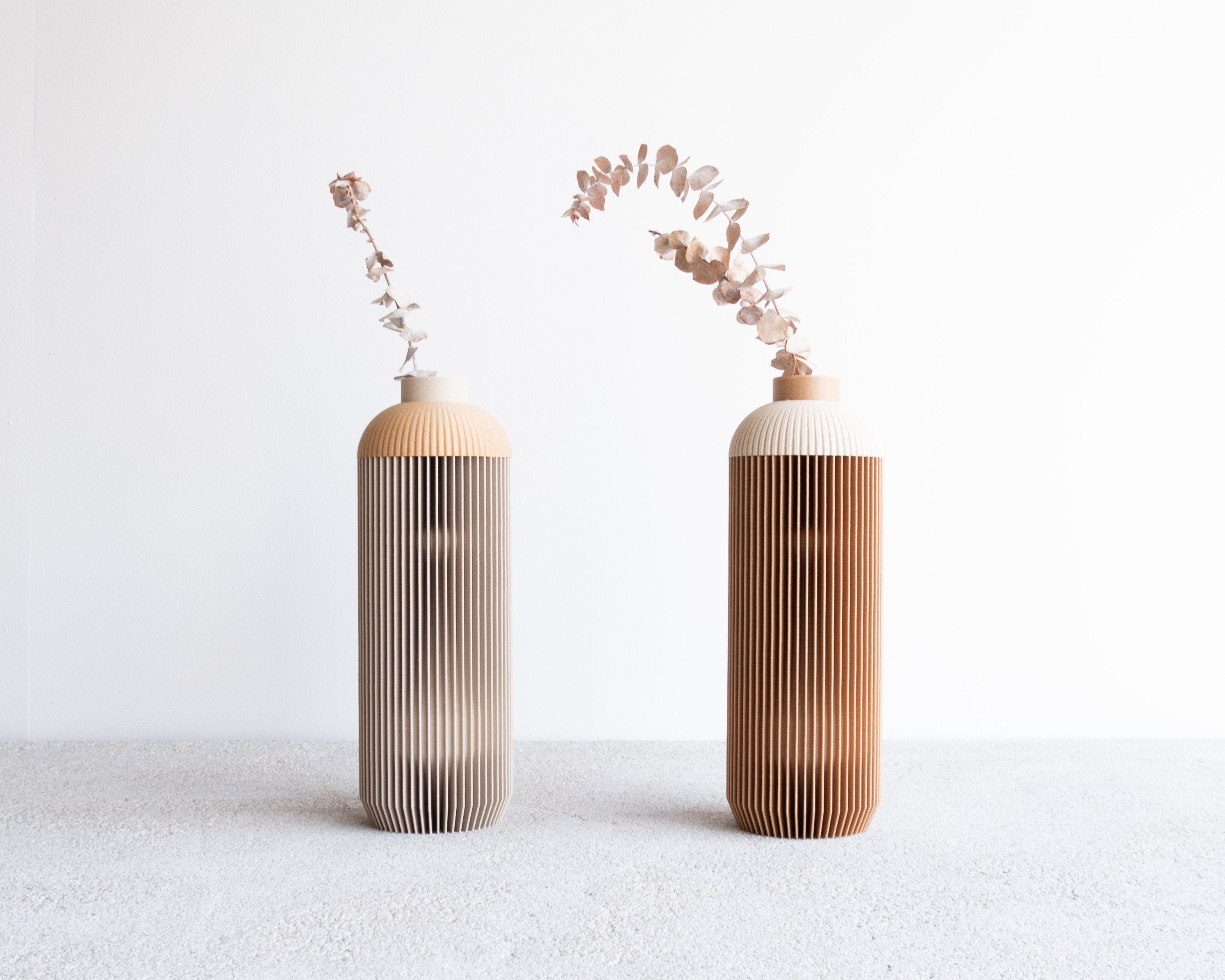 Vase Onde Imprimé en Bois Naturel et Blanc Crème - Parfait Pour Fleurs Séchées