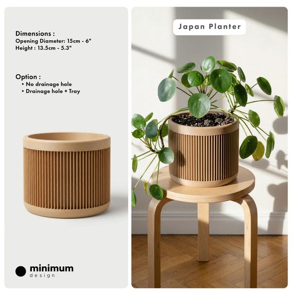 Pflanzkübel aus Naturholz, 15 cm – Minimalistisches Japandi-Dekor mit Abflussmöglichkeit