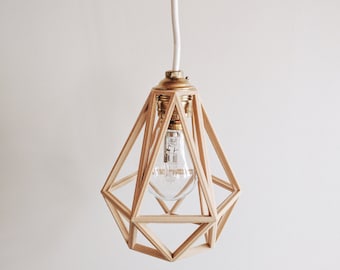 Industrial Vintage Suspension / Light / Shade / Pendant Light cage wooden 3D printed Diamond