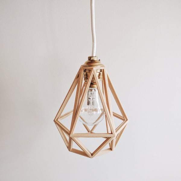 Lampe/ Suspension / Abat-jour / Pendentif Diamant en bois  - Design Vintage et Industriel