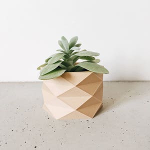 Geometric Minimalist planter Wood planter Low poly planter, for cactus and succulent ready Original planter gift for her him image 1