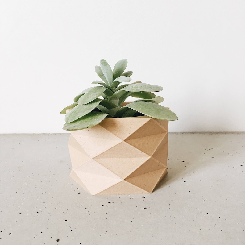 Geometric Minimalist planter Wood planter Low poly planter, for cactus and succulent ready Original planter gift for her him image 1