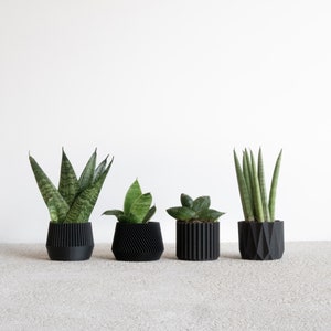 Set of 4 small indoor planters Black original planter gift image 2