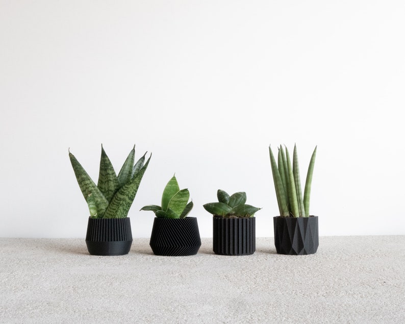 Set of 4 small indoor planters Black original planter gift image 2