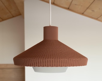 Wood Pendant Light, Japandi Hanging Lamp, Ceramic Look Ceiling Light, Terracotta Hanging Light Shade, Scandinavian Minimalist Lampshade Wove