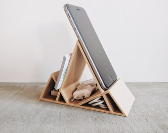 Wooden Minimalist Geometric Stand / Dock for iPhone 6 6S 6Plus 7 7Plus Smartphone Business Cards Office Organizer