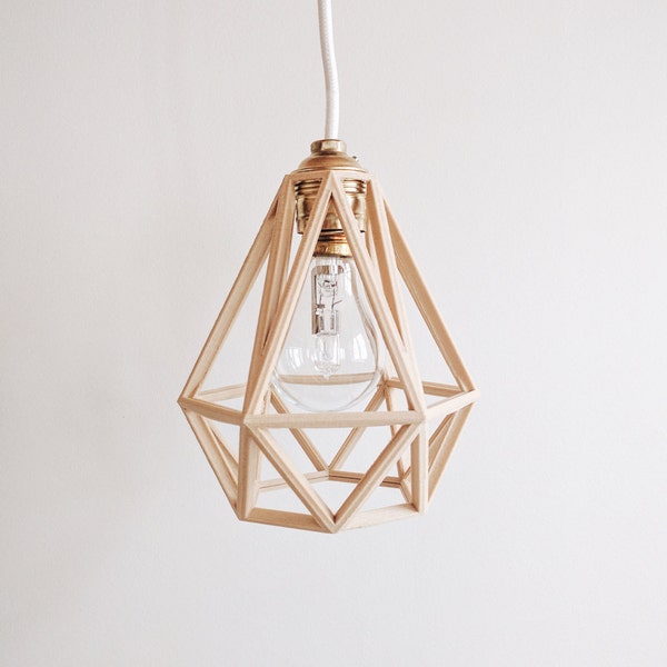 X3 Lampe / Suspension / Abat-jour / Pendentif Diamant en bois  - Design Vintage et Industriel