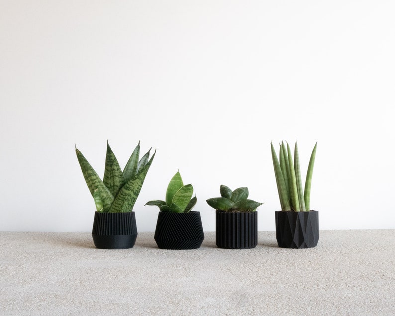 Set of 4 small indoor planters Black original planter gift image 3