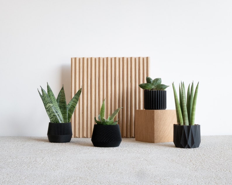 Set of 4 small indoor planters Black original planter gift image 1