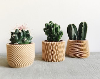 Set of 3 small geometric indoor plant pots - Original planter gift