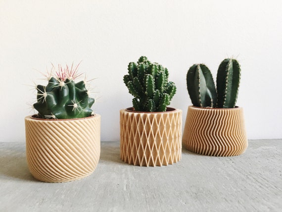 Set of 3 Small Geometric Indoor Plant Pots Original Planter Gift