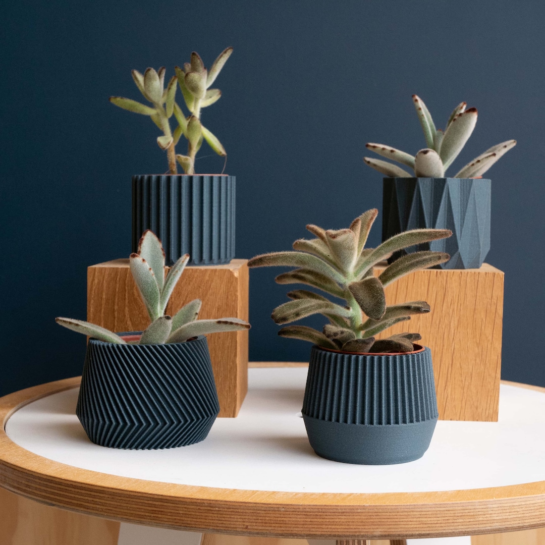 Set of 4 Small Indoor Planters Indigo Blue Original Planter Gift Etsy