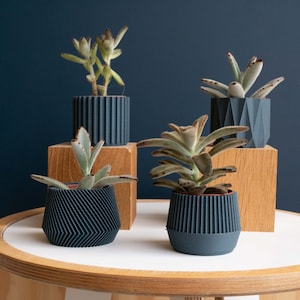 Set of 4 small indoor planters - Indigo Blue - original planter gift !