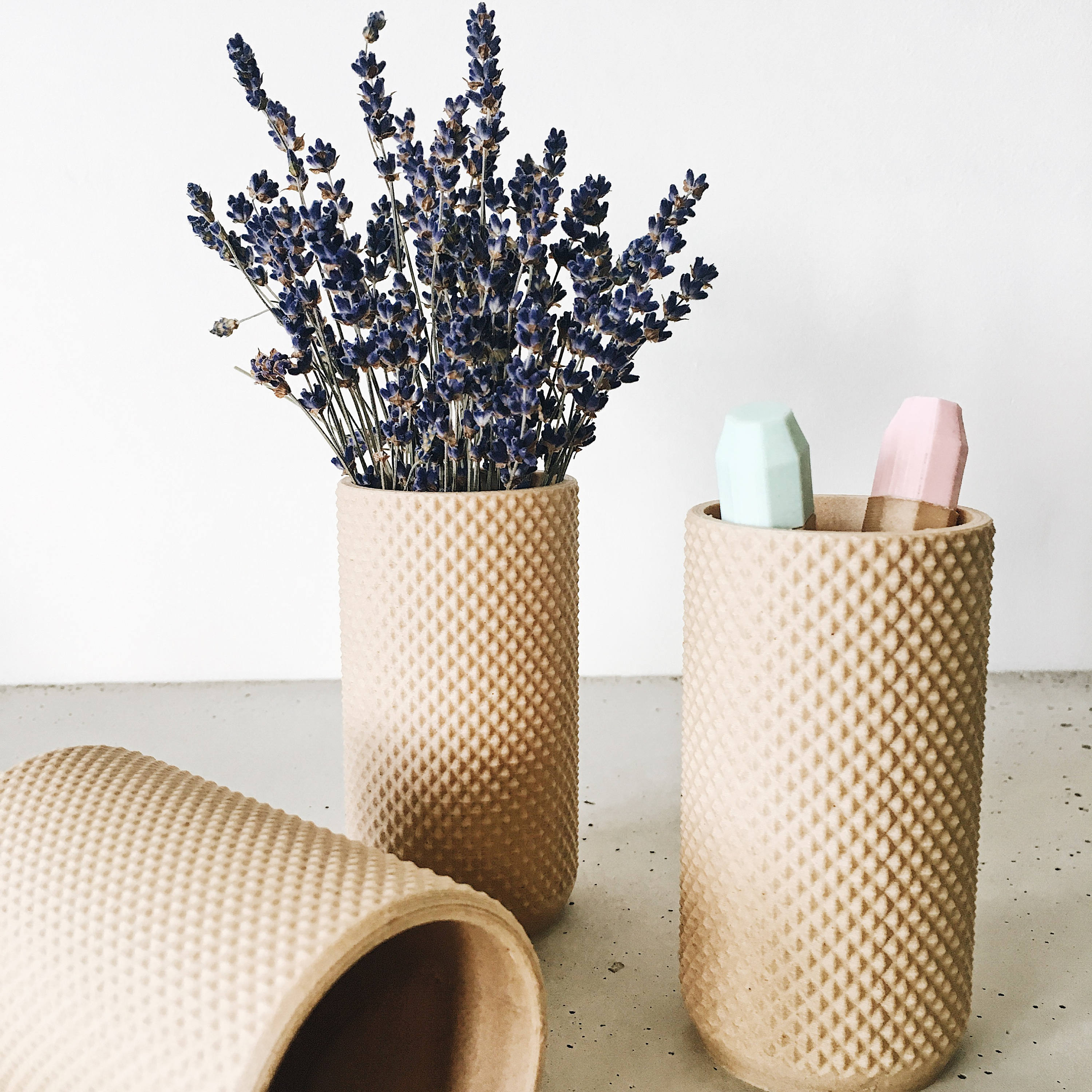 Pot à Crayons/Vase Organiseur de Bureau Piko Design et Géométrique, Imprimé en Bois, Style Scandinav