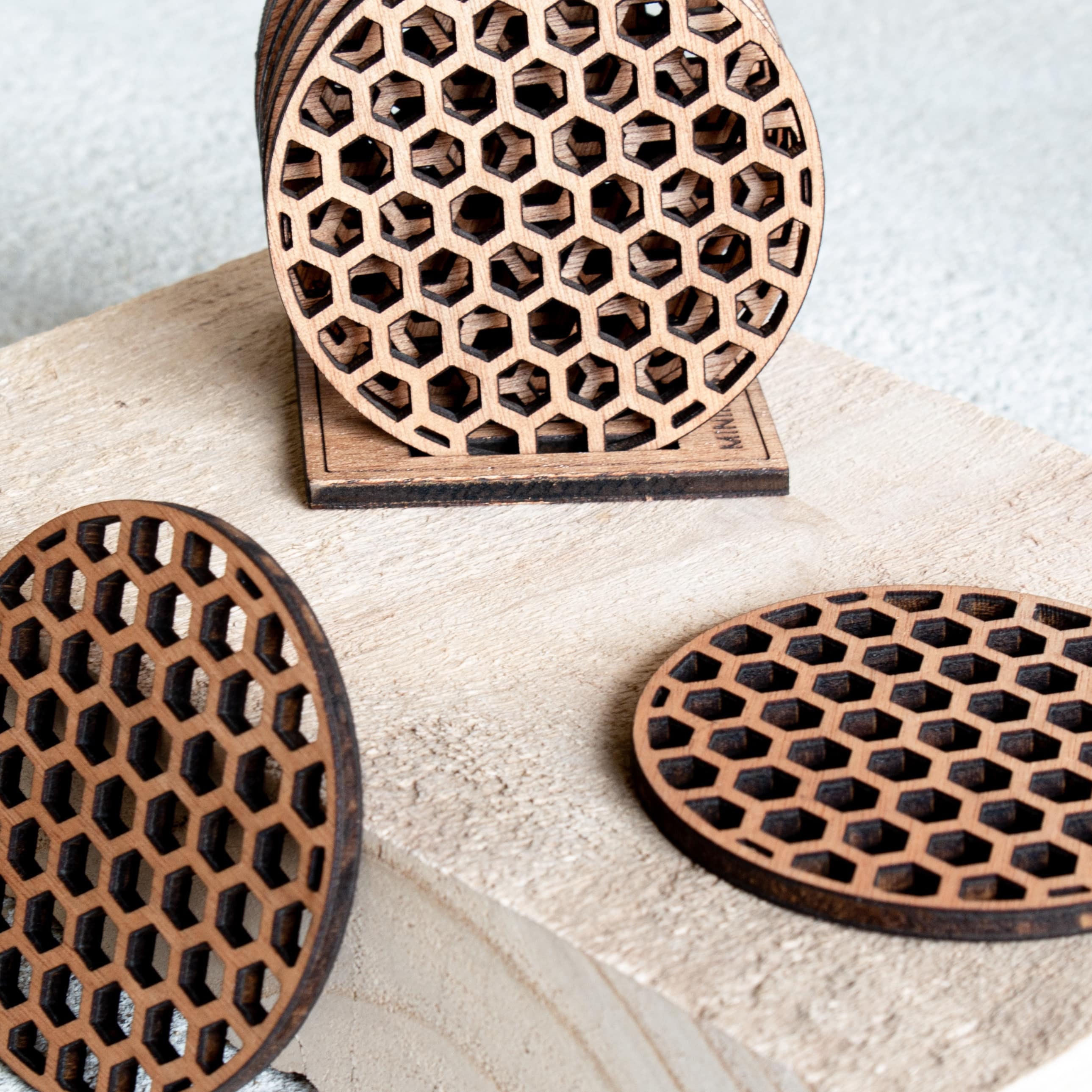 幾何学模様の木製コースター 6 枚セット - HEX - Etsy 日本