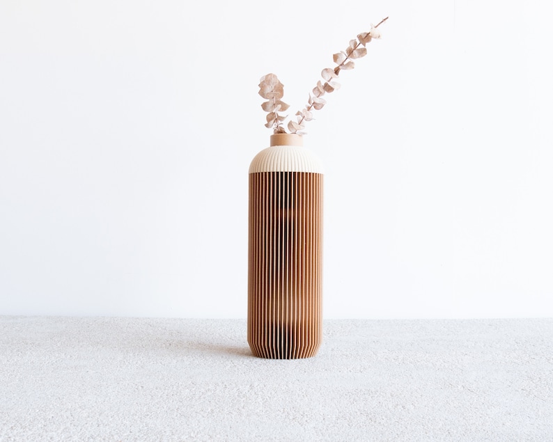 ONDE Vase Natural and Mist White Minimalist wooden vase perfect for fresh or dried flowers zdjęcie 3