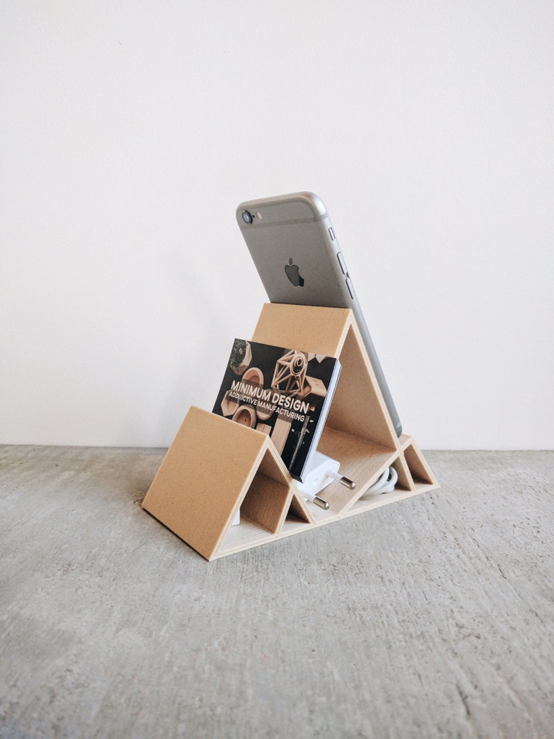 Wooden Minimalist Geometric Stand / Dock for iPhone 6 6S 6Plus 7 7Plus Smartphone Business Cards Office Organizer image 3