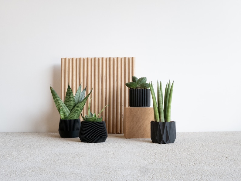 Set of 4 small indoor planters Black original planter gift image 6