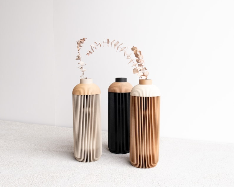 ONDE Vase Natural and Mist White Minimalist wooden vase perfect for fresh or dried flowers zdjęcie 5