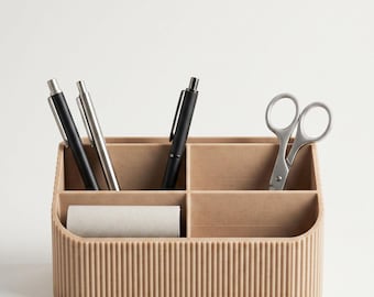 Minimalist Wood Desk Organizer, Fluted Pencil Holder and Office Desktop Storage, Eco Friendly WFH Office Accessories, Modern Desk Tidy