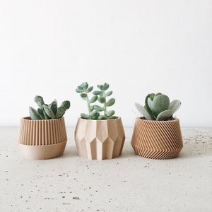 Set van 3 kleine houten plantenbakken met geometrische print