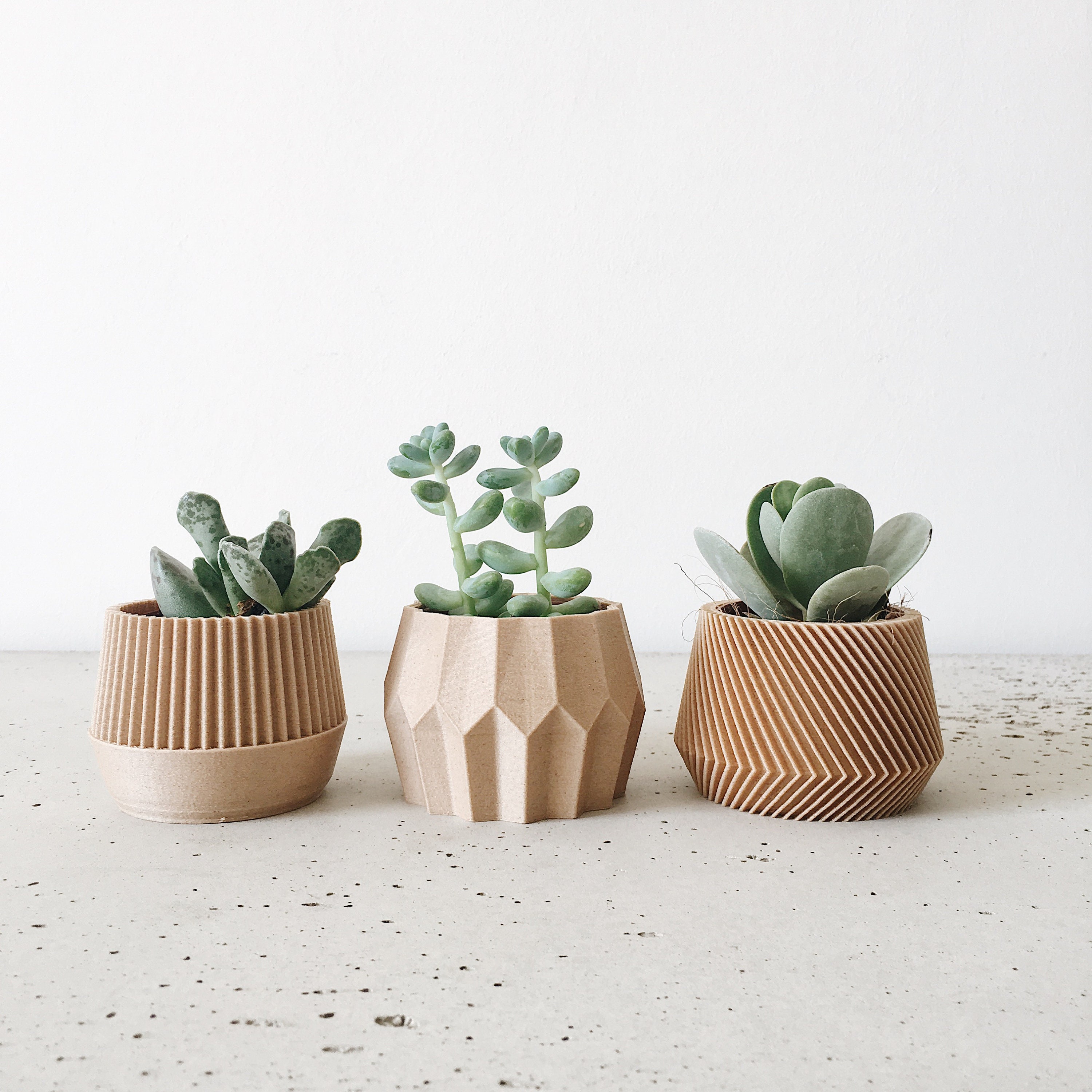 Set de 3 Petits Cache-Pots Géométriques Imprimés en Bois