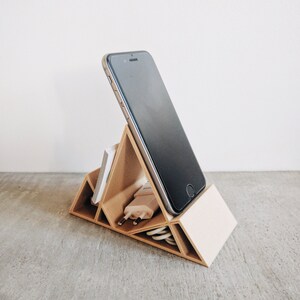 Wooden Minimalist Geometric Stand / Dock for iPhone 6 6S 6Plus 7 7Plus Smartphone Business Cards Office Organizer image 4