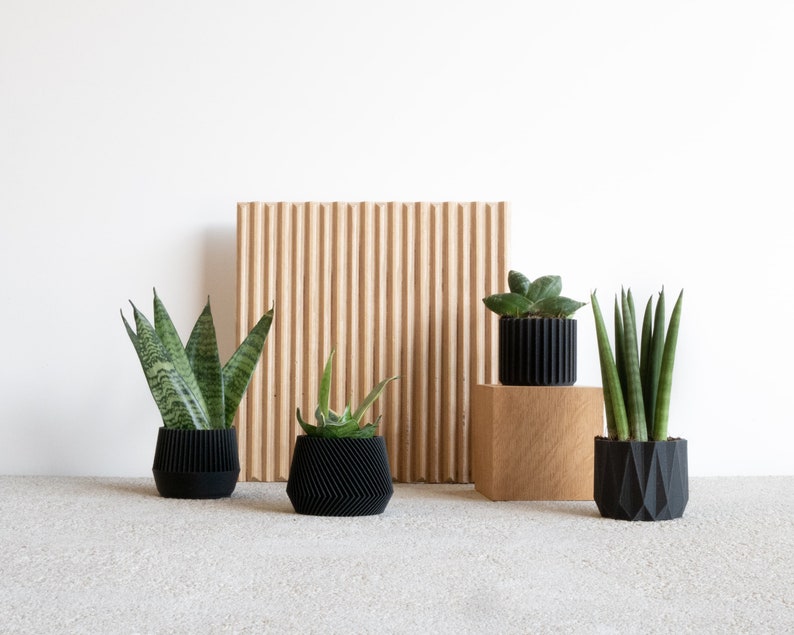 Set of 4 small indoor planters Black original planter gift image 7