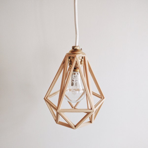 x2 Lampe/ Suspension / Abat-jour / Pendentif Diamant en bois  - Design Vintage et Industriel